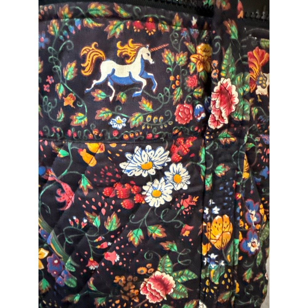 Vera Bradley Tavern on the Green Quilted Tote Bag Unicorn Floral Woodland Black - Picture 6 of 12